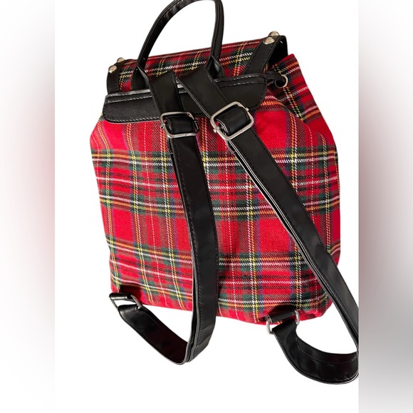 SHEIN NWOT Backpack vegan Leather Silver Studs & Red Plaid - Picture 3 of 10